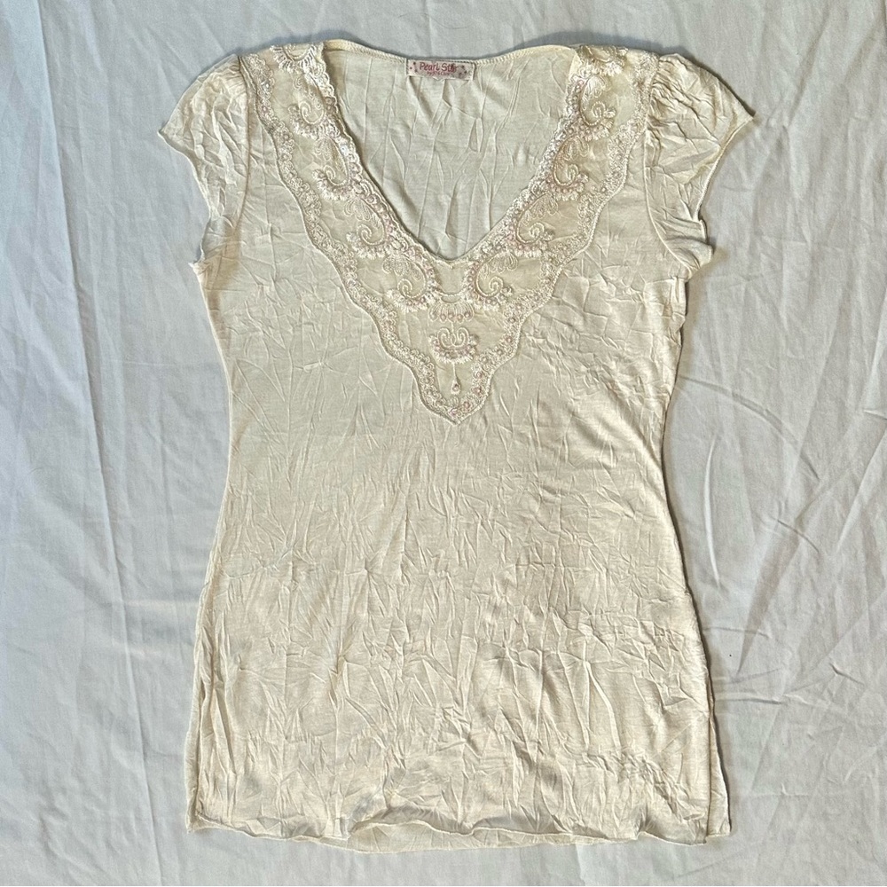 Vtg pearl star cream top